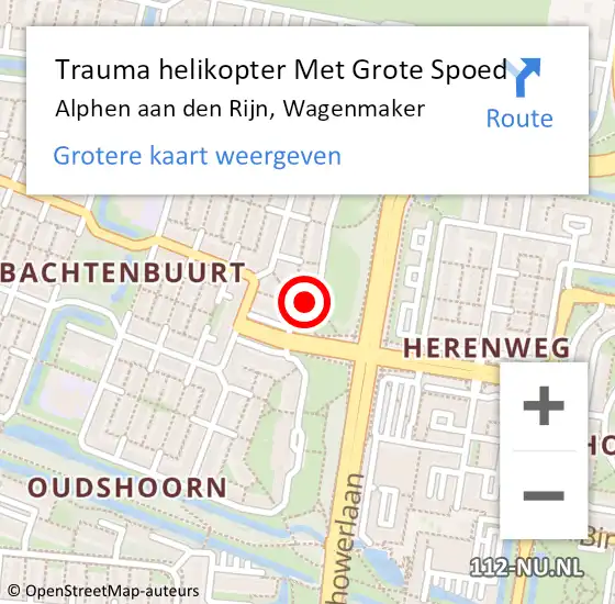 Locatie op kaart van de 112 melding: Trauma helikopter Met Grote Spoed Naar Alphen aan den Rijn, Wagenmaker op 22 augustus 2022 15:12