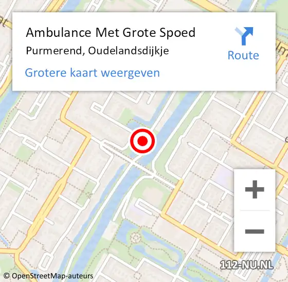 Locatie op kaart van de 112 melding: Ambulance Met Grote Spoed Naar Purmerend, Oudelandsdijkje op 22 augustus 2022 15:13