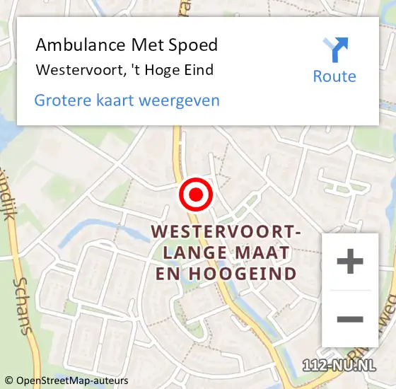 Locatie op kaart van de 112 melding: Ambulance Met Spoed Naar Westervoort, 't Hoge Eind op 22 augustus 2022 15:40