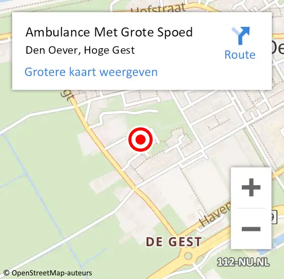 Locatie op kaart van de 112 melding: Ambulance Met Grote Spoed Naar Den Oever, Hoge Gest op 22 augustus 2022 15:43