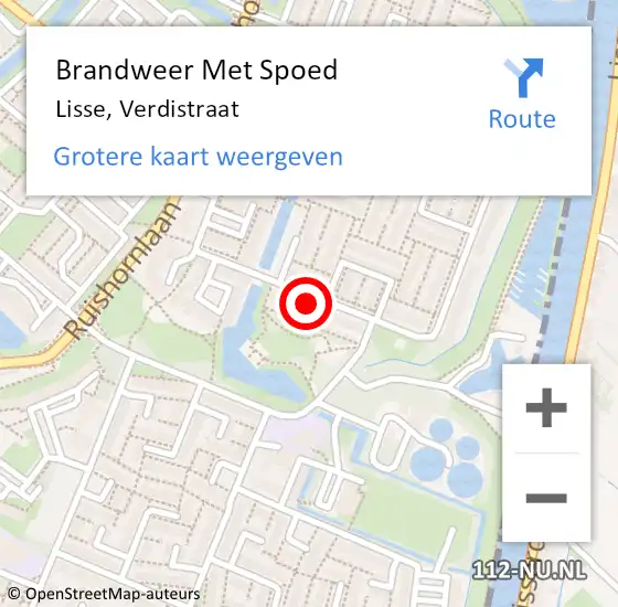 Locatie op kaart van de 112 melding: Brandweer Met Spoed Naar Lisse, Verdistraat op 22 augustus 2022 15:52