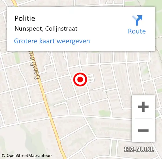 Locatie op kaart van de 112 melding: Politie Nunspeet, Colijnstraat op 22 augustus 2022 16:00