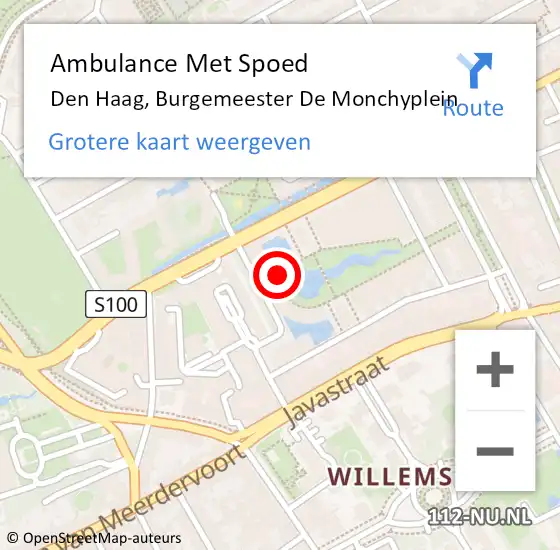 Locatie op kaart van de 112 melding: Ambulance Met Spoed Naar Den Haag, Burgemeester De Monchyplein op 22 augustus 2022 16:14