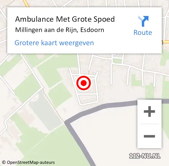 Locatie op kaart van de 112 melding: Ambulance Met Grote Spoed Naar Millingen aan de Rijn, Esdoorn op 22 augustus 2022 16:43