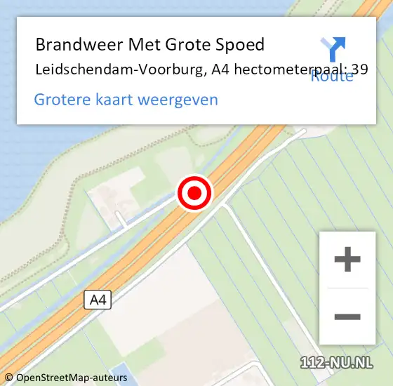 Locatie op kaart van de 112 melding: Brandweer Met Grote Spoed Naar Leidschendam-Voorburg, A4 hectometerpaal: 39 op 22 augustus 2022 16:49