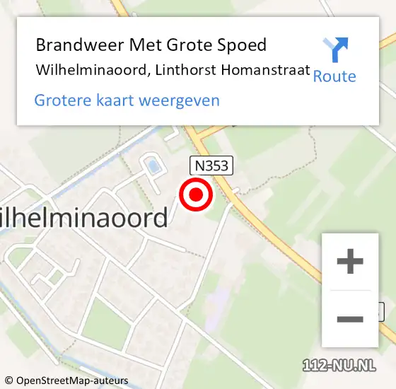 Locatie op kaart van de 112 melding: Brandweer Met Grote Spoed Naar Wilhelminaoord, Linthorst Homanstraat op 22 augustus 2022 17:08