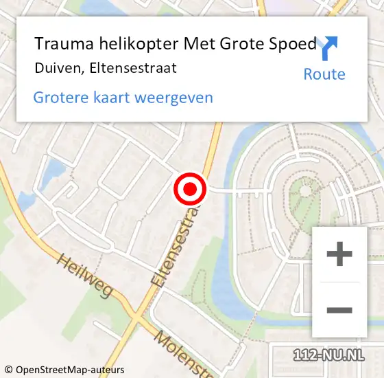 Locatie op kaart van de 112 melding: Trauma helikopter Met Grote Spoed Naar Duiven, Eltensestraat op 22 augustus 2022 17:18