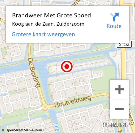 Locatie op kaart van de 112 melding: Brandweer Met Grote Spoed Naar Koog aan de Zaan, Zuiderzoom op 22 augustus 2022 17:20