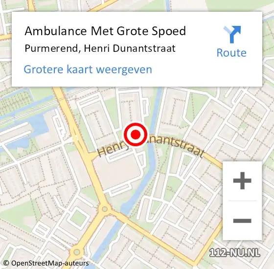 Locatie op kaart van de 112 melding: Ambulance Met Grote Spoed Naar Purmerend, Henri Dunantstraat op 22 augustus 2022 18:06