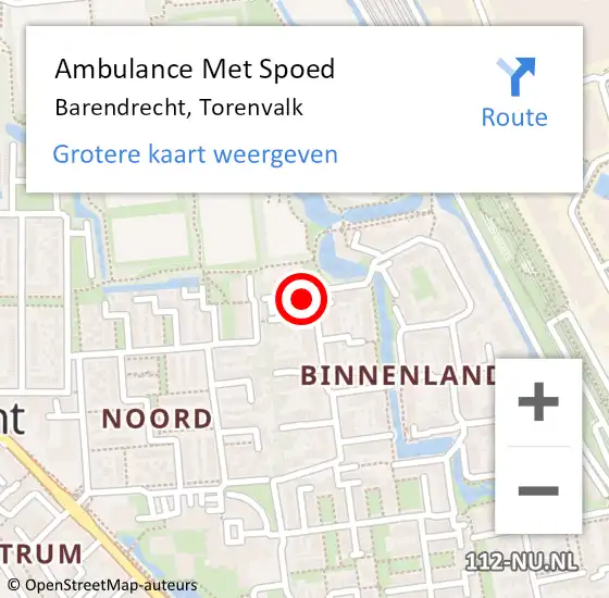 Locatie op kaart van de 112 melding: Ambulance Met Spoed Naar Barendrecht, Torenvalk op 22 augustus 2022 18:08