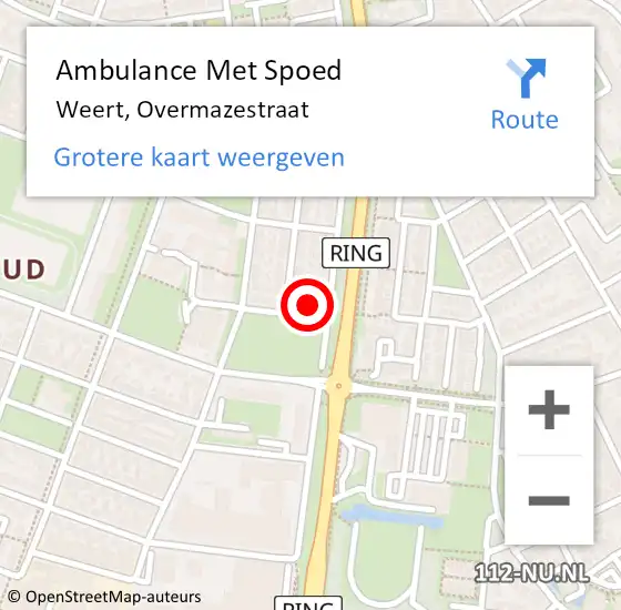 Locatie op kaart van de 112 melding: Ambulance Met Spoed Naar Weert, Overmazestraat op 27 juli 2014 09:56