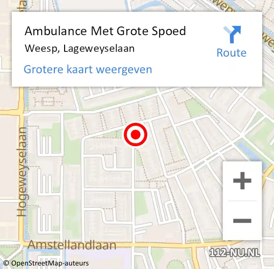 Locatie op kaart van de 112 melding: Ambulance Met Grote Spoed Naar Weesp, Lageweyselaan op 22 augustus 2022 18:15