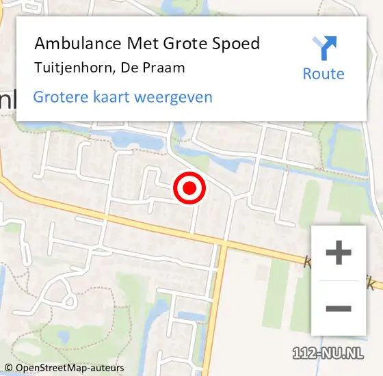 Locatie op kaart van de 112 melding: Ambulance Met Grote Spoed Naar Tuitjenhorn, De Praam op 22 augustus 2022 18:24