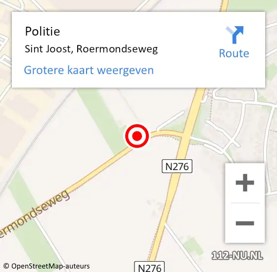 Locatie op kaart van de 112 melding: Politie Sint Joost, Roermondseweg op 22 augustus 2022 18:41