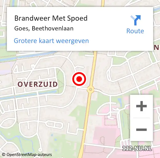 Locatie op kaart van de 112 melding: Brandweer Met Spoed Naar Goes, Beethovenlaan op 22 augustus 2022 19:02