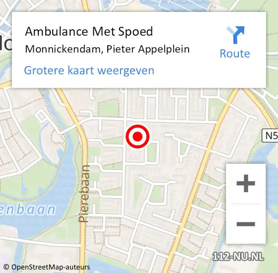 Locatie op kaart van de 112 melding: Ambulance Met Spoed Naar Monnickendam, Pieter Appelplein op 22 augustus 2022 19:15