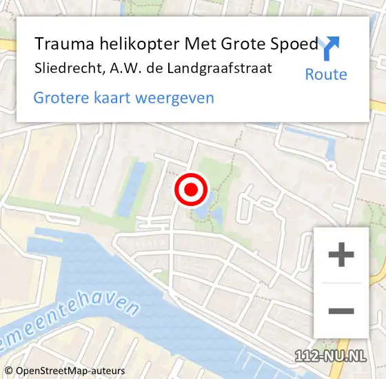 Locatie op kaart van de 112 melding: Trauma helikopter Met Grote Spoed Naar Sliedrecht, A.W. de Landgraafstraat op 22 augustus 2022 19:18