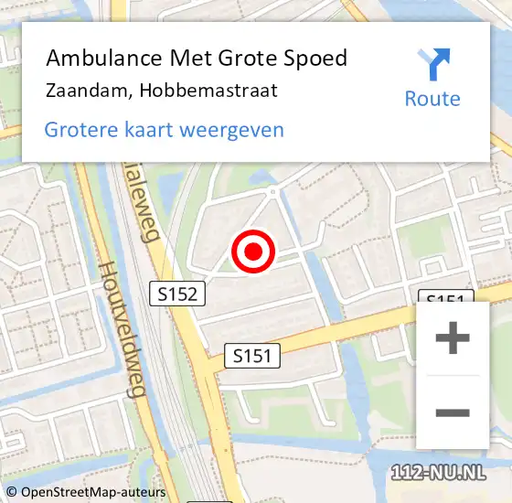 Locatie op kaart van de 112 melding: Ambulance Met Grote Spoed Naar Zaandam, Hobbemastraat op 22 augustus 2022 19:43