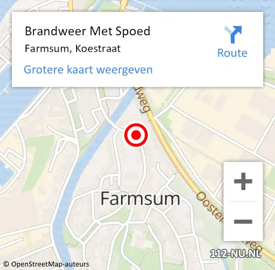 Locatie op kaart van de 112 melding: Brandweer Met Spoed Naar Farmsum, Koestraat op 22 augustus 2022 20:16