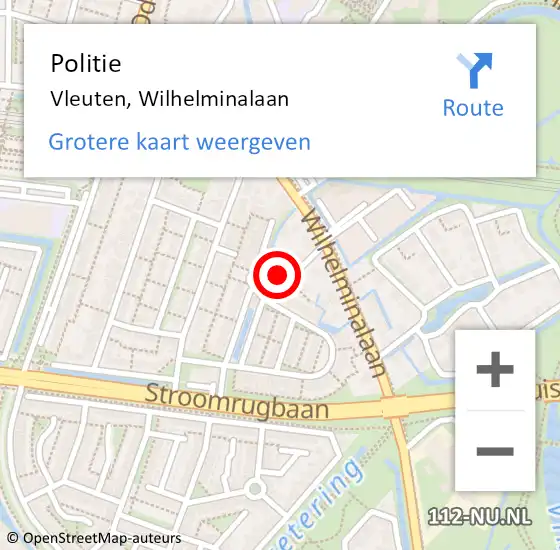 Locatie op kaart van de 112 melding: Politie Vleuten, Wilhelminalaan op 22 augustus 2022 20:32