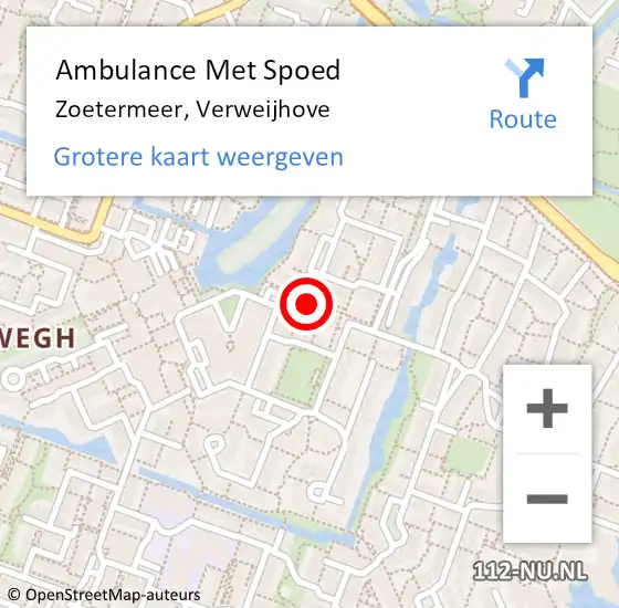 Locatie op kaart van de 112 melding: Ambulance Met Spoed Naar Zoetermeer, Verweijhove op 22 augustus 2022 20:39