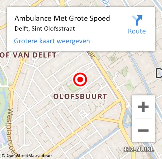 Locatie op kaart van de 112 melding: Ambulance Met Grote Spoed Naar Delft, Sint Olofsstraat op 22 augustus 2022 20:42