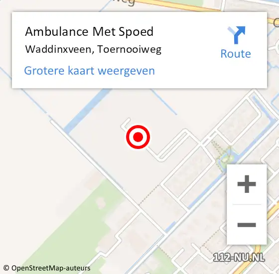 Locatie op kaart van de 112 melding: Ambulance Met Spoed Naar Waddinxveen, Toernooiweg op 22 augustus 2022 21:08