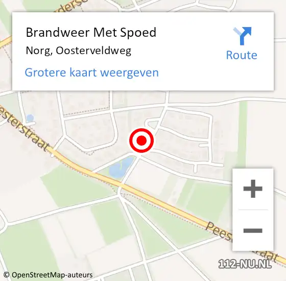 Locatie op kaart van de 112 melding: Brandweer Met Spoed Naar Norg, Oosterveldweg op 22 augustus 2022 21:19