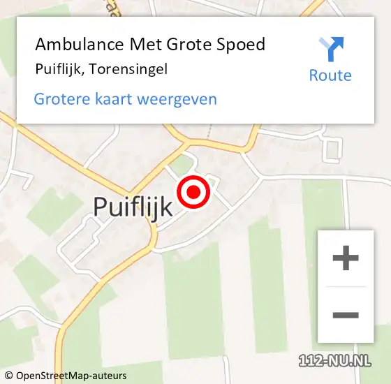 Locatie op kaart van de 112 melding: Ambulance Met Grote Spoed Naar Puiflijk, Torensingel op 22 augustus 2022 21:58