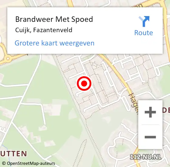 Locatie op kaart van de 112 melding: Brandweer Met Spoed Naar Cuijk, Fazantenveld op 22 augustus 2022 22:03