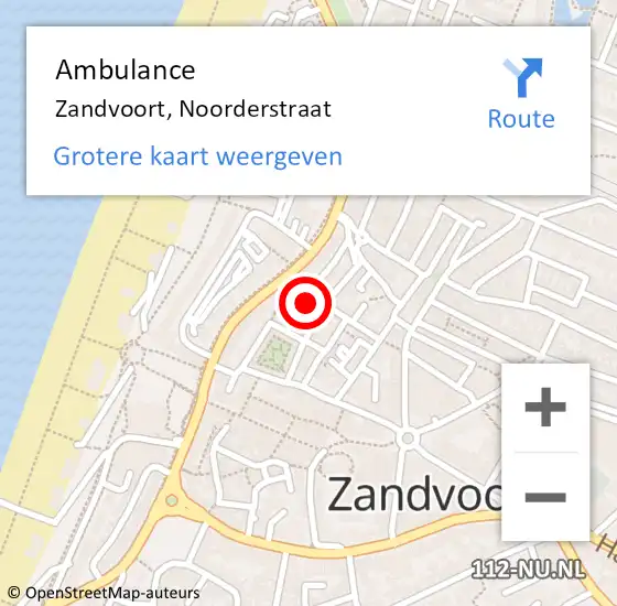 Locatie op kaart van de 112 melding: Ambulance Zandvoort, Noorderstraat op 22 augustus 2022 22:10