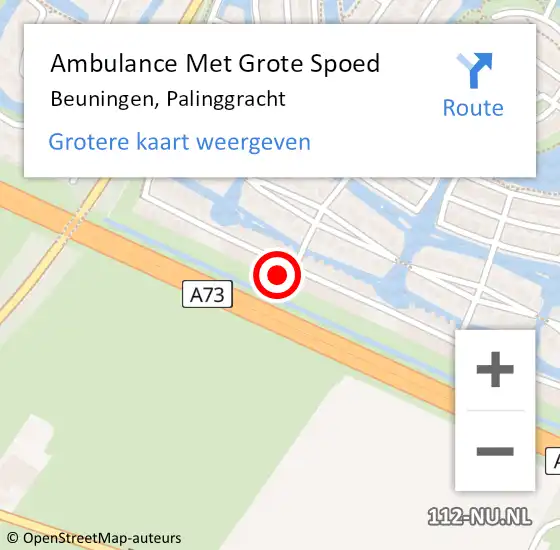 Locatie op kaart van de 112 melding: Ambulance Met Grote Spoed Naar Beuningen, Palinggracht op 22 augustus 2022 22:41