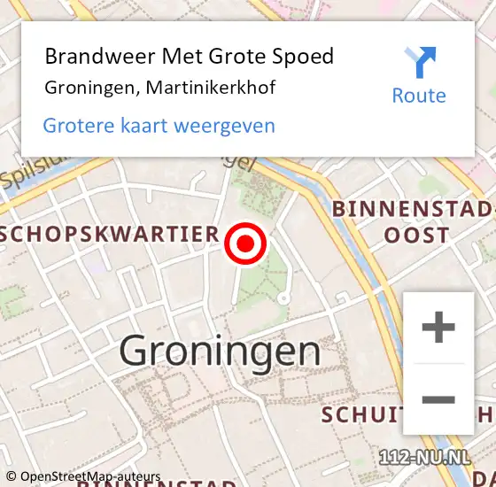 Locatie op kaart van de 112 melding: Brandweer Met Grote Spoed Naar Groningen, Martinikerkhof op 22 augustus 2022 22:42