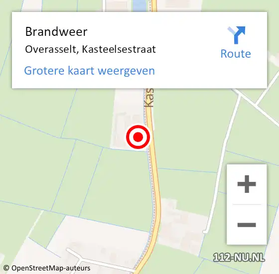 Locatie op kaart van de 112 melding: Brandweer Overasselt, Kasteelsestraat op 22 augustus 2022 22:44