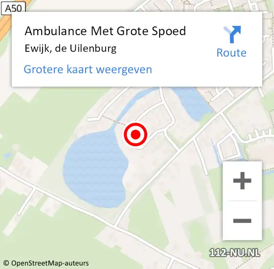 Locatie op kaart van de 112 melding: Ambulance Met Grote Spoed Naar Ewijk, de Uilenburg op 22 augustus 2022 22:57