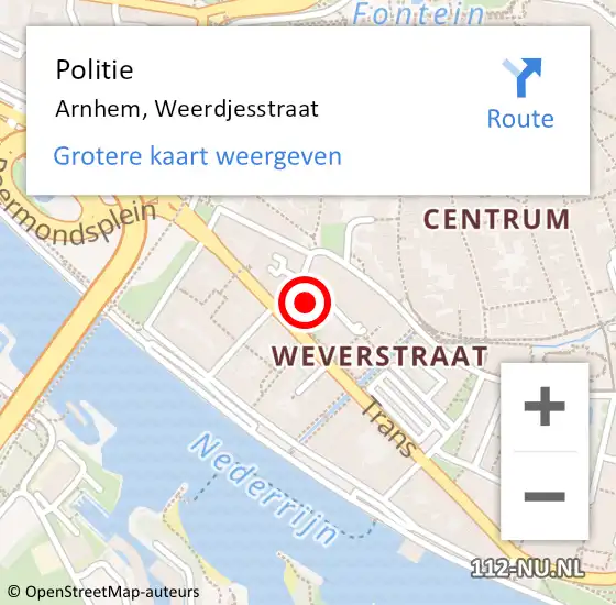 Locatie op kaart van de 112 melding: Politie Arnhem, Weerdjesstraat op 22 augustus 2022 23:00