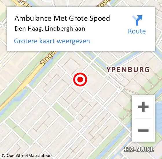 Locatie op kaart van de 112 melding: Ambulance Met Grote Spoed Naar Den Haag, Lindberghlaan op 22 augustus 2022 23:43