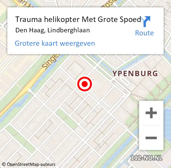 Locatie op kaart van de 112 melding: Trauma helikopter Met Grote Spoed Naar Den Haag, Lindberghlaan op 22 augustus 2022 23:44