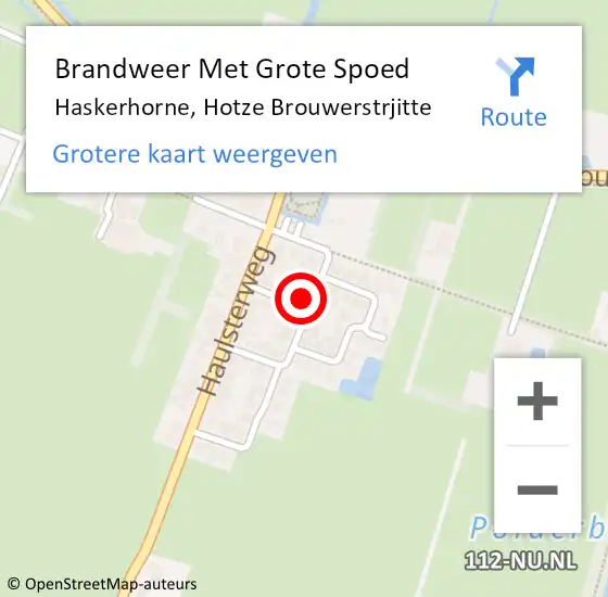 Locatie op kaart van de 112 melding: Brandweer Met Grote Spoed Naar Haskerhorne, Hotze Brouwerstrjitte op 22 augustus 2022 23:50