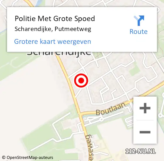 Locatie op kaart van de 112 melding: Politie Met Grote Spoed Naar Scharendijke, Putmeetweg op 22 augustus 2022 23:55