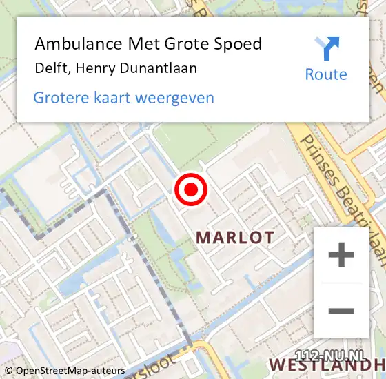 Locatie op kaart van de 112 melding: Ambulance Met Grote Spoed Naar Delft, Henry Dunantlaan op 23 augustus 2022 00:16