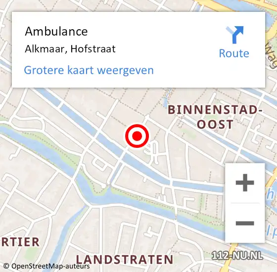 Locatie op kaart van de 112 melding: Ambulance Alkmaar, Hofstraat op 23 augustus 2022 00:36