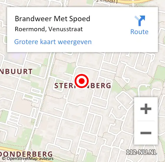 Locatie op kaart van de 112 melding: Brandweer Met Spoed Naar Roermond, Venusstraat op 23 augustus 2022 01:05