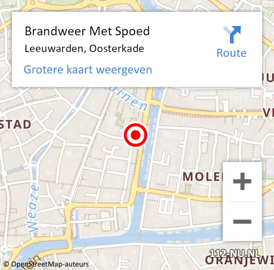 Locatie op kaart van de 112 melding: Brandweer Met Spoed Naar Leeuwarden, Oosterkade op 23 augustus 2022 02:30