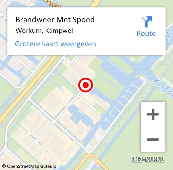 Locatie op kaart van de 112 melding: Brandweer Met Spoed Naar Workum, Kampwei op 27 juli 2014 10:33