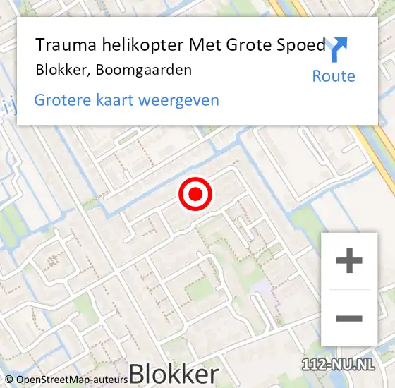 Locatie op kaart van de 112 melding: Trauma helikopter Met Grote Spoed Naar Blokker, Boomgaarden op 23 augustus 2022 03:58