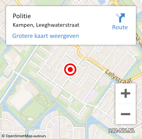 Locatie op kaart van de 112 melding: Politie Kampen, Leeghwaterstraat op 23 augustus 2022 07:37