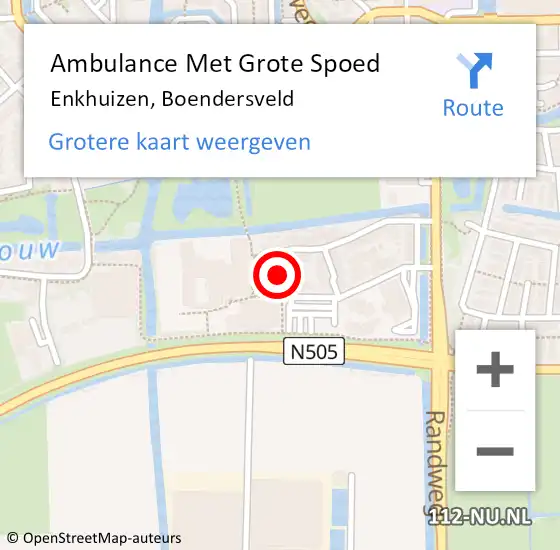 Locatie op kaart van de 112 melding: Ambulance Met Grote Spoed Naar Enkhuizen, Boendersveld op 23 augustus 2022 07:41