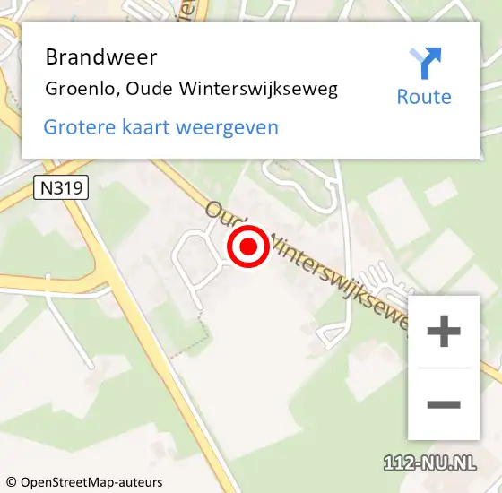 Locatie op kaart van de 112 melding: Brandweer Groenlo, Oude Winterswijkseweg op 23 augustus 2022 07:41