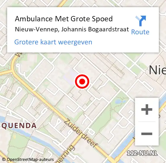 Locatie op kaart van de 112 melding: Ambulance Met Grote Spoed Naar Nieuw-Vennep, Johannis Bogaardstraat op 23 augustus 2022 08:12